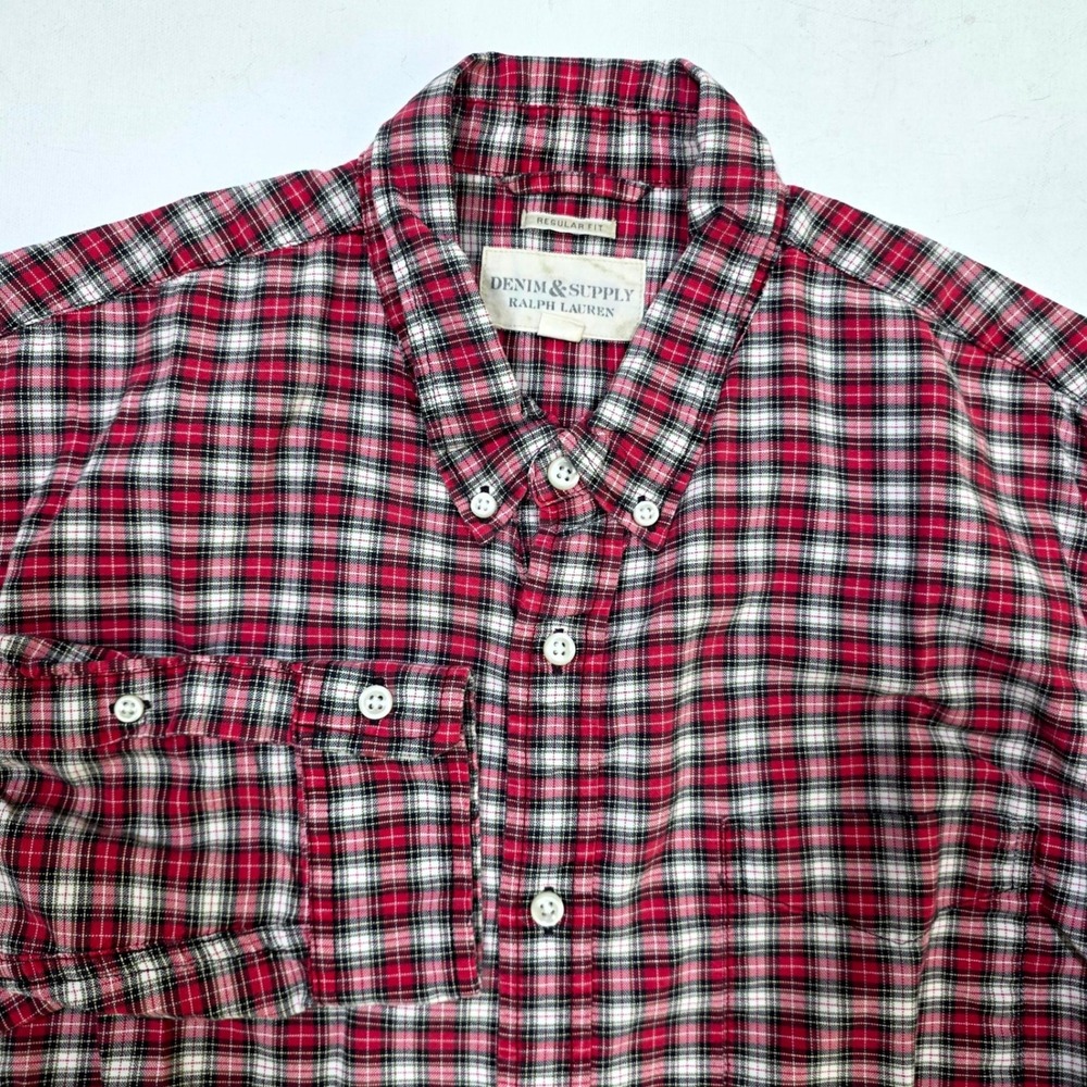 Denim & Supply Ralph Lauren Button Down Shirt Mens XL Red Plaid Regular Fit